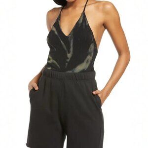 Afrm Hara T-Back‎ Ribbed Bodysuit Noir Spring Spiral Tie Dye Size XS Nordstrom